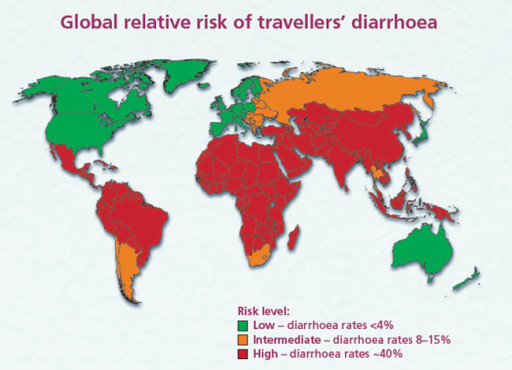 Paesi a maggior rischio di Diarrea del Viaggiatore - © travellersdiarrhoea.co.uk