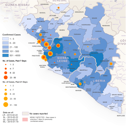 Le zone ancora "calde" in Africa Occidentale - fonte WHO